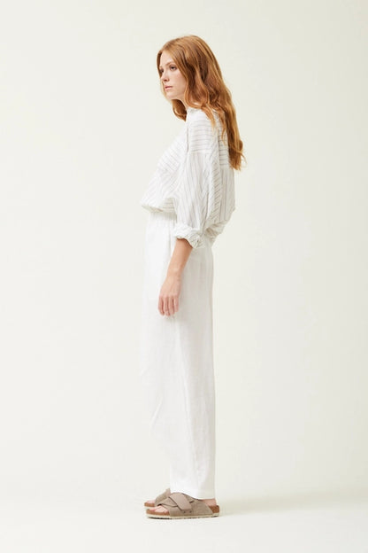 Pleated Inseam Linen Pants - Off White