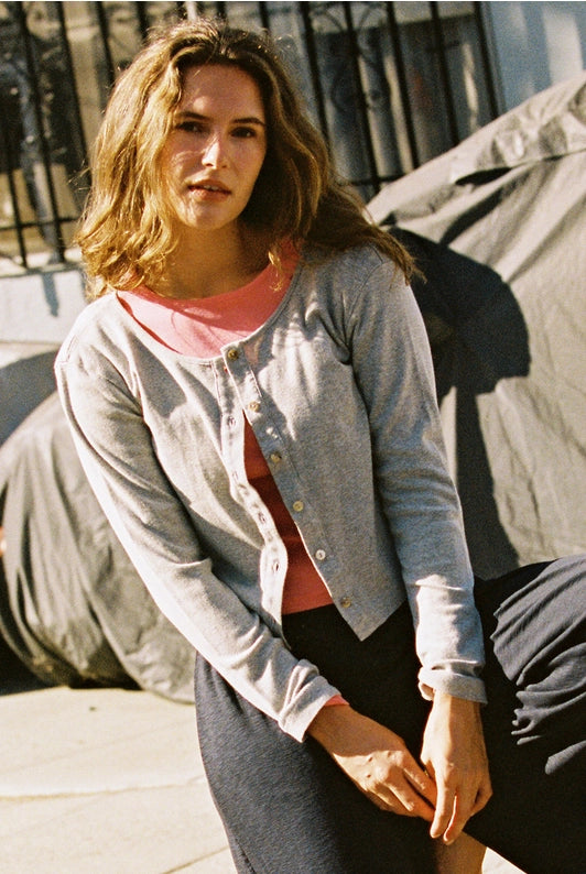 Organic Rib Cardigan - Heather Gray