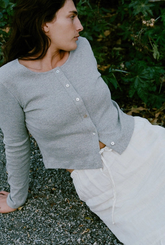 Organic Rib Cardigan - Heather Gray
