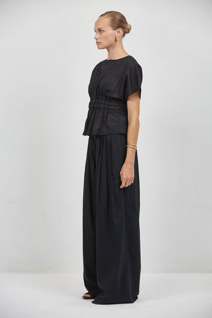 Linen Round Blouse - Black