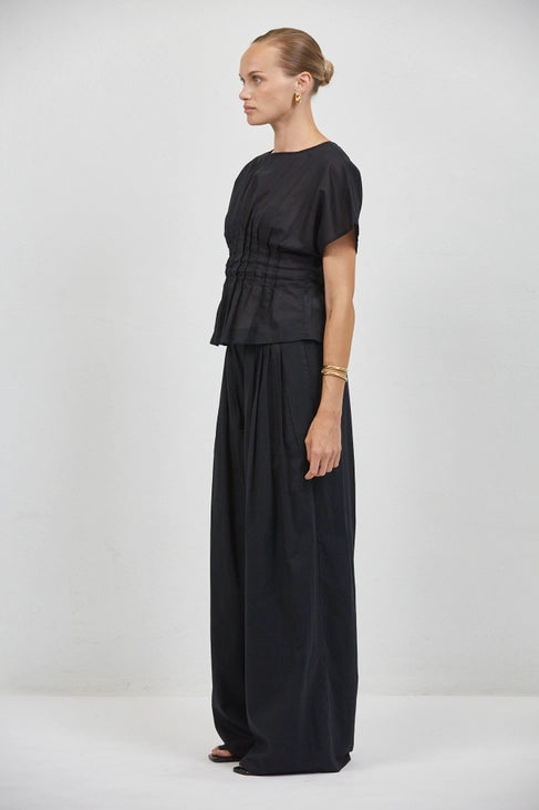 Linen Round Blouse - Black