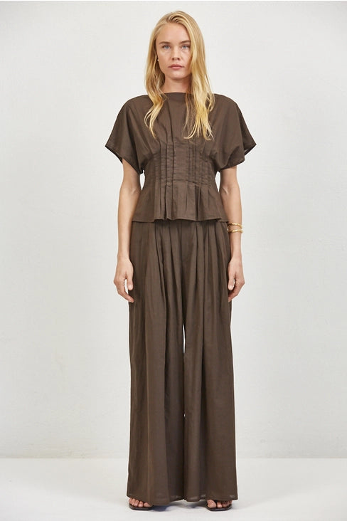 Woven Round Blouse - Chocolate Brown