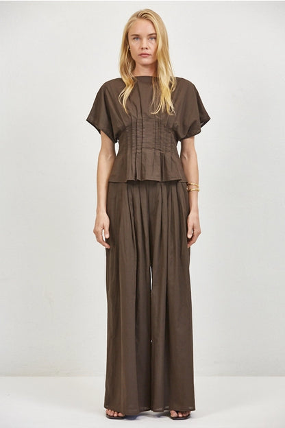 Woven Round Blouse - Chocolate Brown