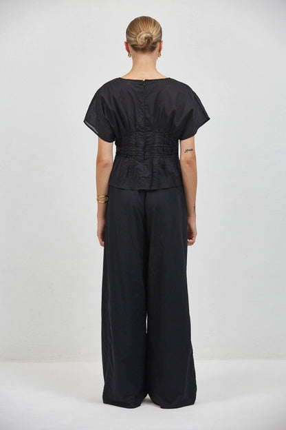 Linen Round Blouse - Black