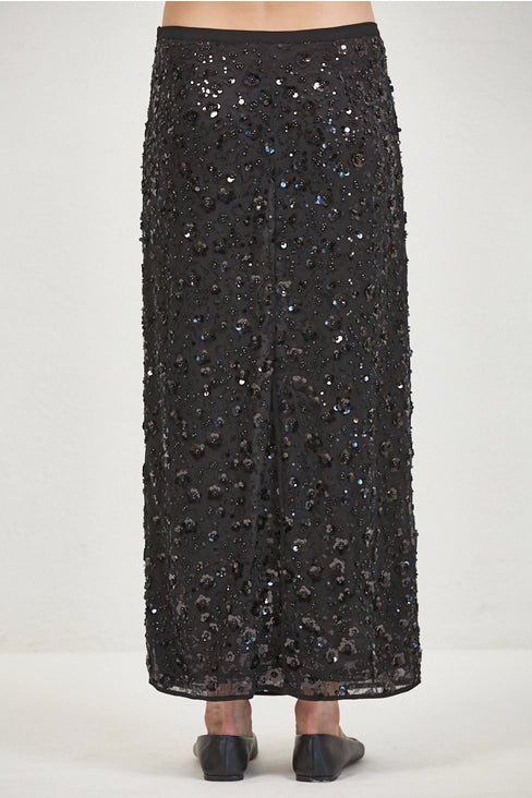 Sequin Midi Skirt - Black