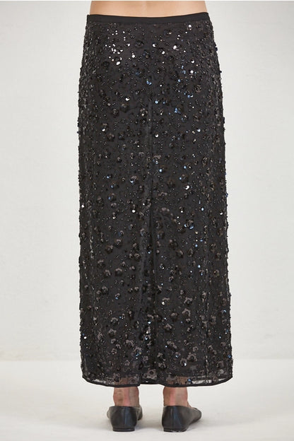 Sequin Midi Skirt - Black