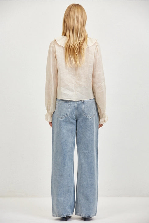 Linen V-Neck Blouse - Natural