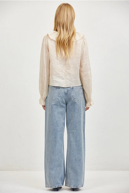 Linen V-Neck Blouse - Natural
