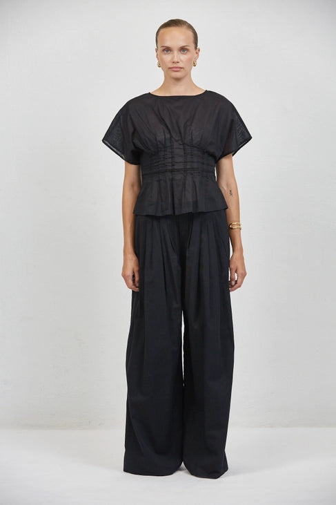 Linen Round Blouse - Black