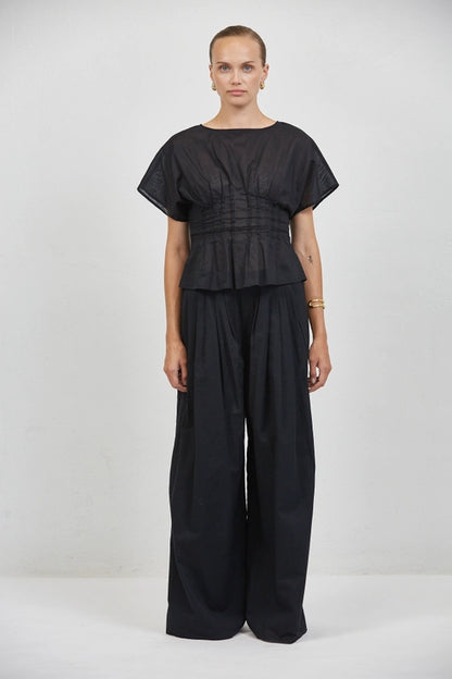 Linen Round Blouse - Black