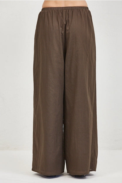 Woven Wide Leg Pants - Brown