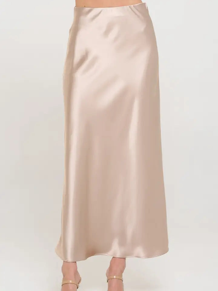 Silky Satin Maxi Skirt - Beige