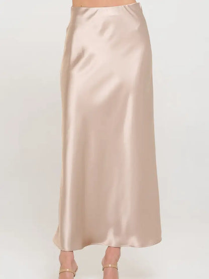 Silky Satin Maxi Skirt - Beige