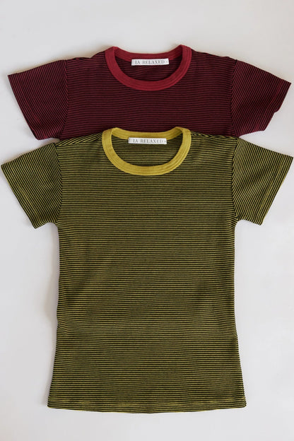 Striped Ringer Tee - Brick