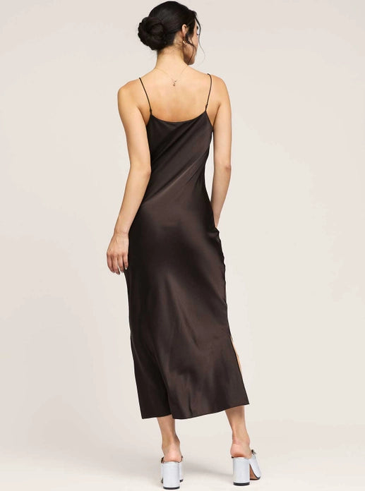 Silk Cami Midi Dress - Brown