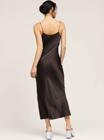 Silk Cami Midi Dress - Brown