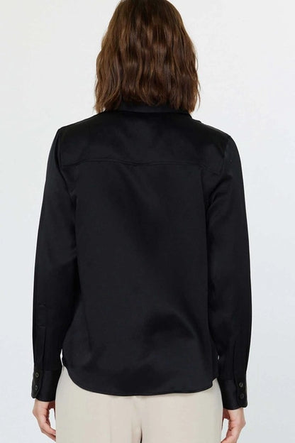 Silk Button Down Blouse - Black