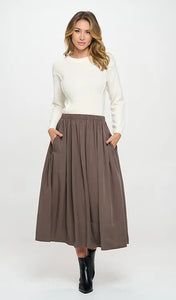 Pleated Midi Skirt - Olive