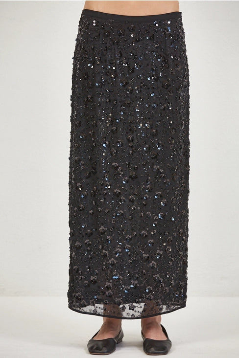 Sequin Midi Skirt - Black