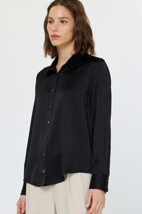 Silk Button Down Blouse - Black