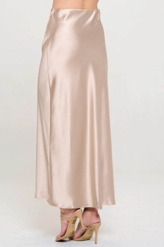 Silky Satin Maxi Skirt - Beige