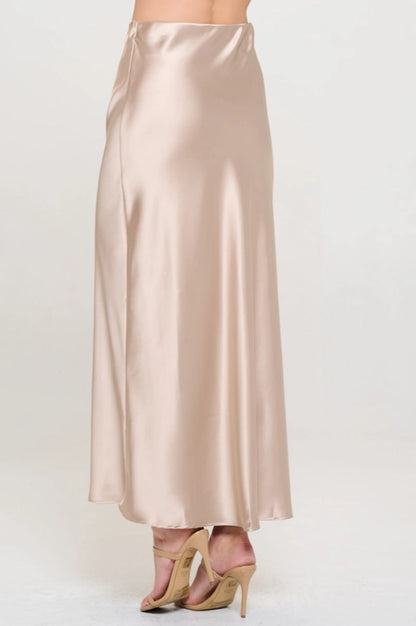 Silky Satin Maxi Skirt - Beige