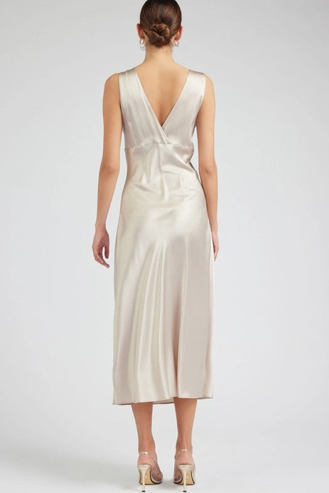 Silk Sweetheart Midi Dress - Champagne