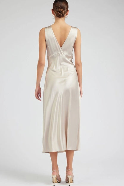 Silk Sweetheart Midi Dress - Champagne