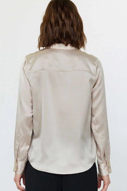 Silk Button Down Blouse - Champagne