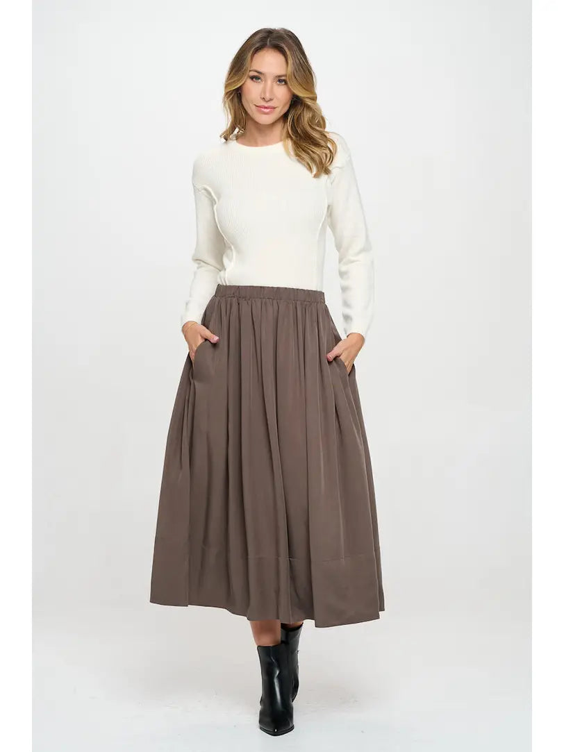 Pleated Midi Skirt - Olive