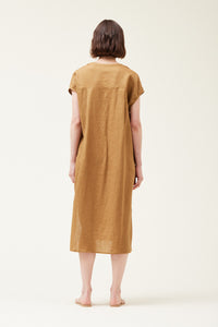 Boxy Linen Dress Brown Olive