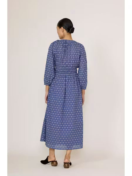 Gathered Plunge Dress - Embroidered Butti Print