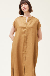 Boxy Linen Dress Brown Olive