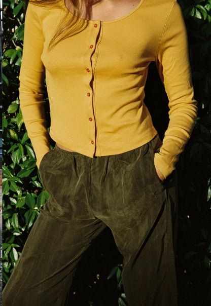 Organic Rib Cardigan - Mustard