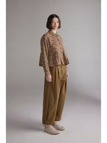 Printed Pleated Blouse - Gold/Cream