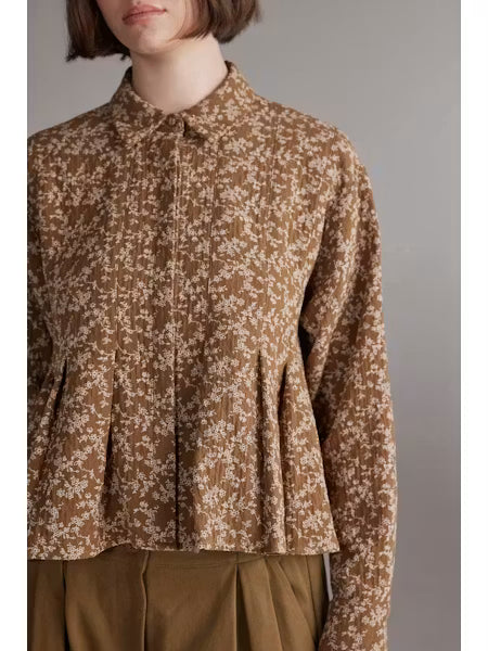 Printed Pleated Blouse - Gold/Cream