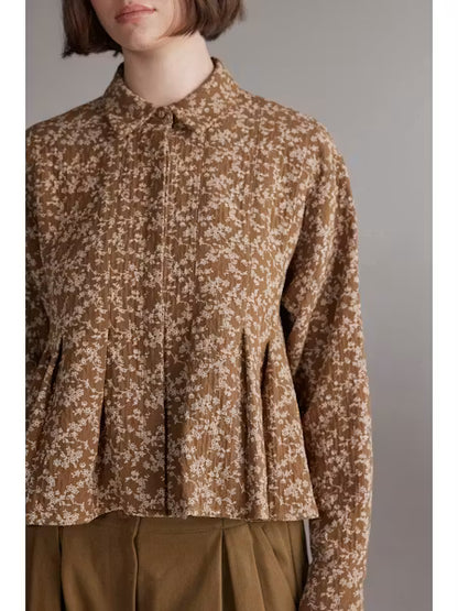 Printed Pleated Blouse - Gold/Cream