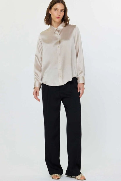 Silk Button Down Blouse - Champagne