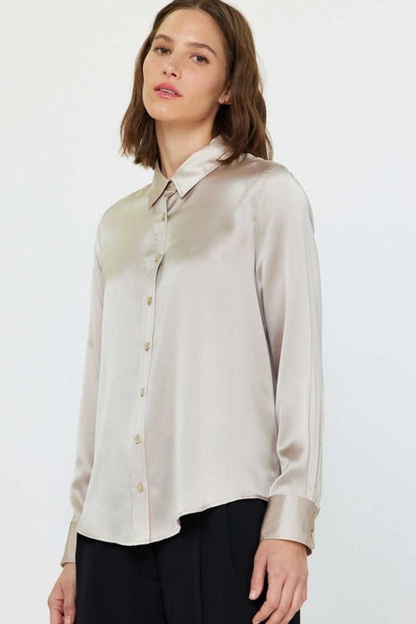 Silk Button Down Blouse - Champagne
