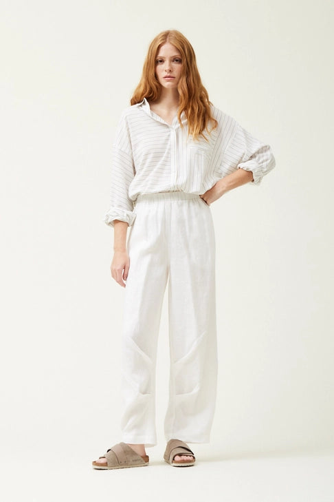 Pleated Inseam Linen Pants - Off White