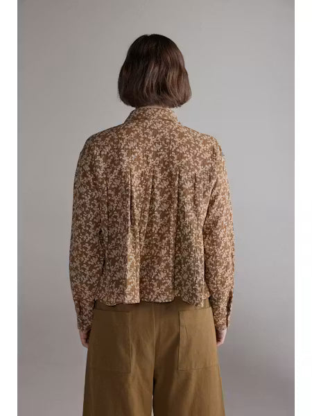 Printed Pleated Blouse - Gold/Cream