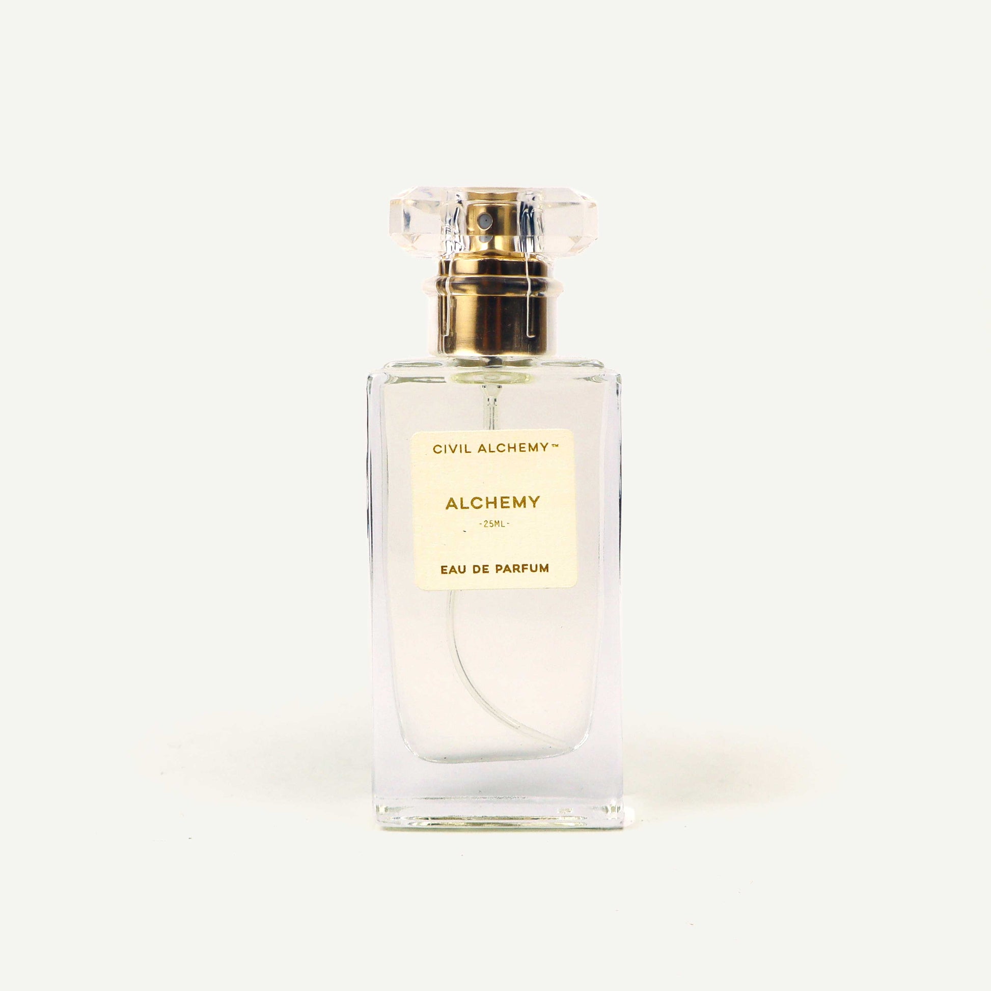 Perfume bottle labeled 'Alchemy' by Civil Alchemy on a white background