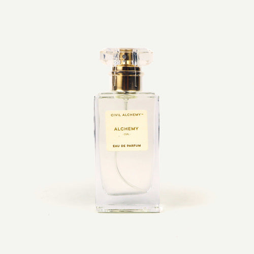 Perfume bottle labeled 'Alchemy' by Civil Alchemy on a white background