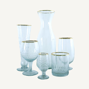 Etched Wine Glass with Gold Rim - Set of 6