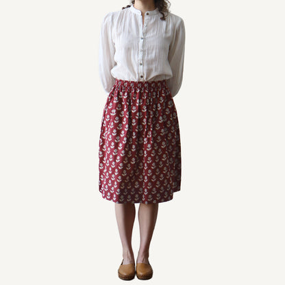 CA Everyday Skirt - Burgundy Block Print