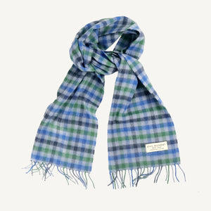 Blue Green Shepherd Check Cashmere Scarf