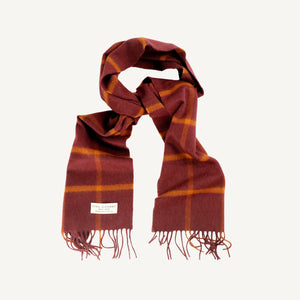 Crimson and Orange Windowpane Cashmere Scarf