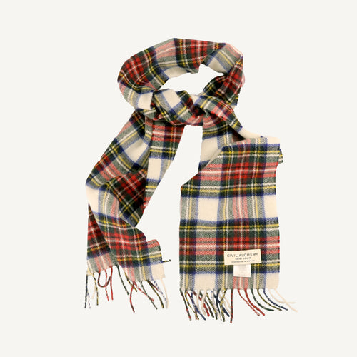 Tartan Ivory Red Cashmere Scarf