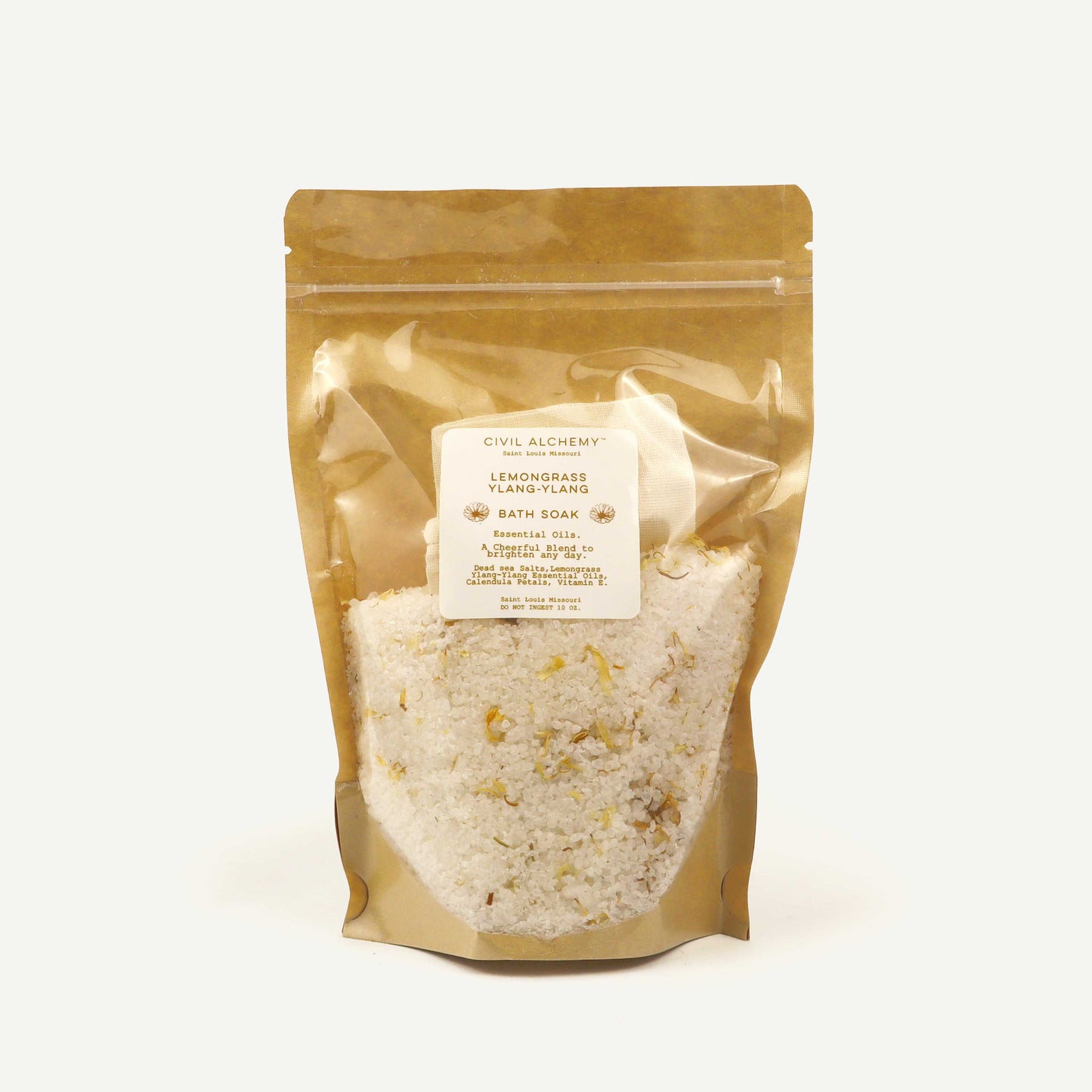 Bag of bath soap with a visible label on a white background