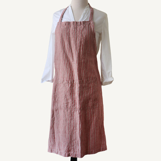 Linen Daily Apron - Red Natural Stripes